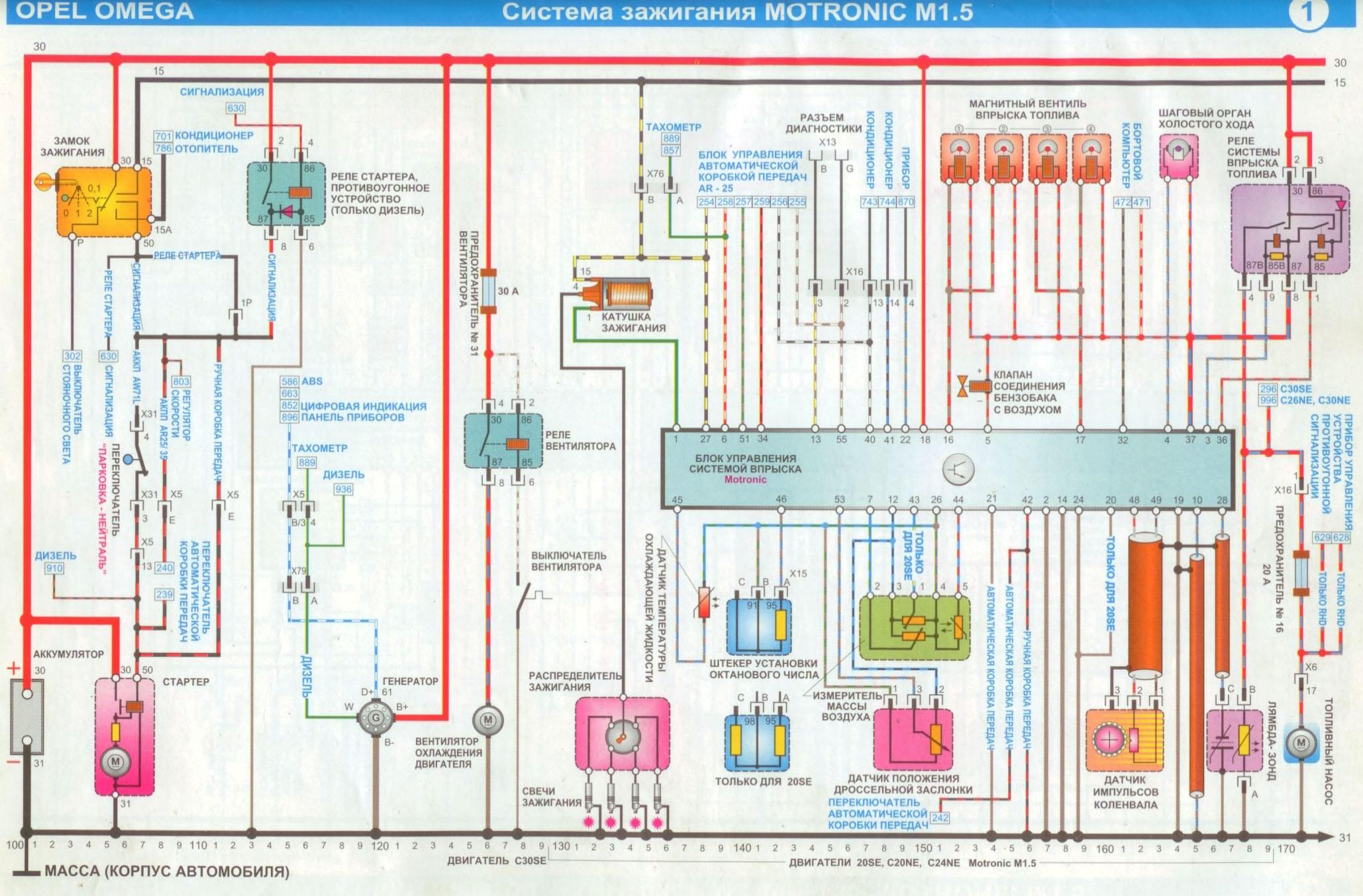 схема зажигания на опель омега а 1988